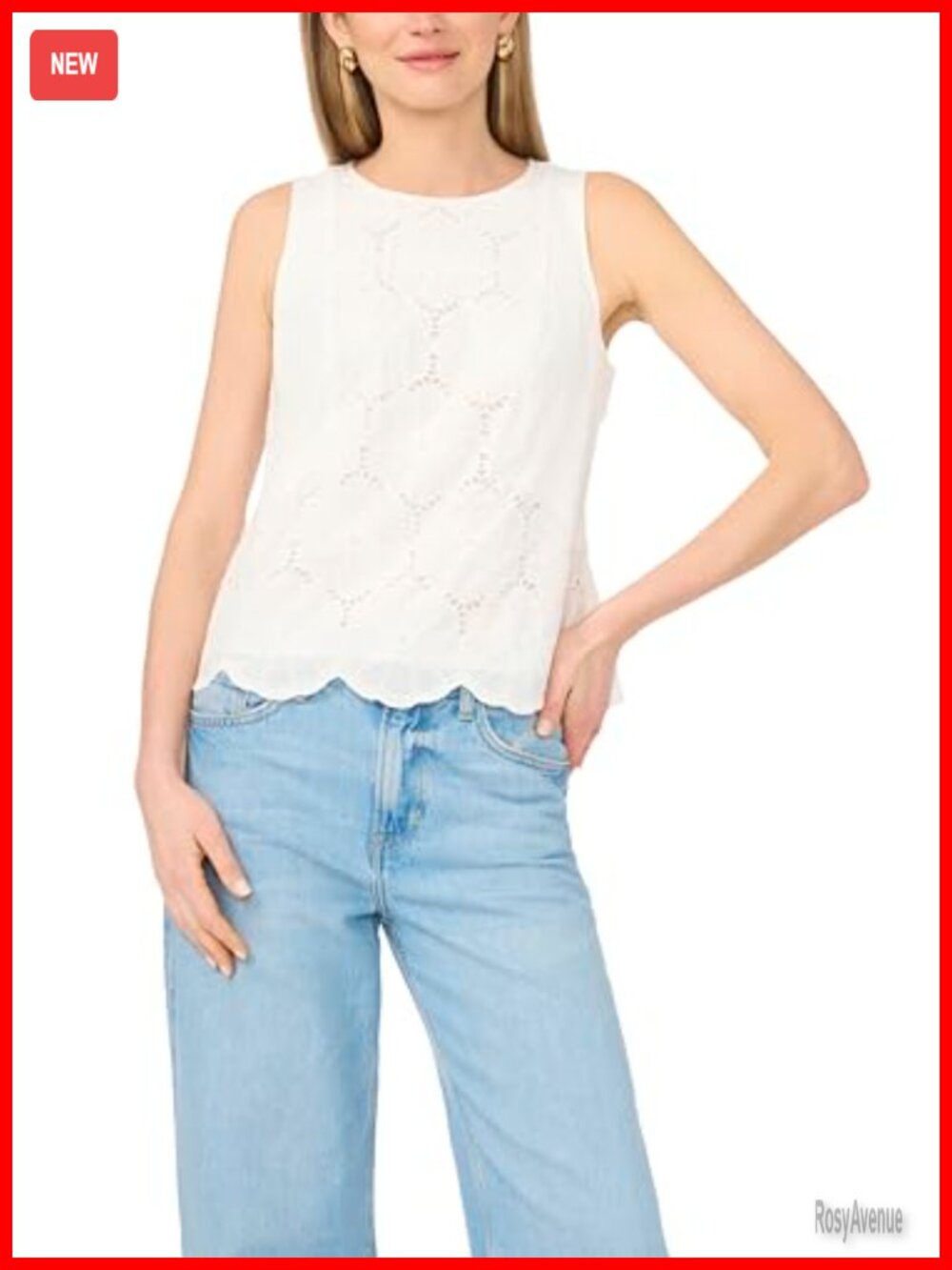 Embroidered Sleeveless Blouse Crew Neck Pullover Top